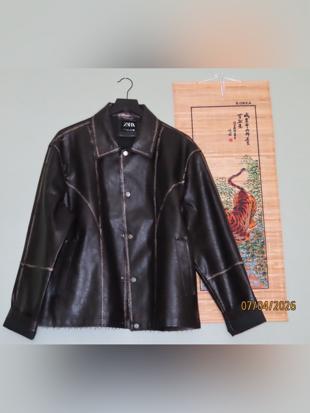 ZARA Black Faux Leather Bomber Jacket - Picture 2 of 7